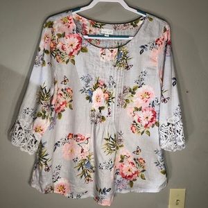 Final price NWOT J.Jill 100% Floral Linen Top